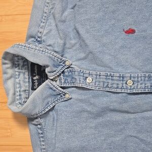 Vintage 90s RALPH LAUREN BLAIRE DENIM MENS Distressed Button Down Shirt Large